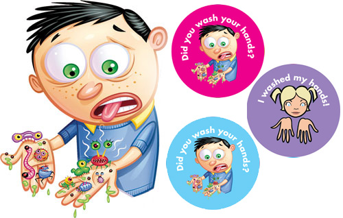48 fabulous stickers promoting hand-washing